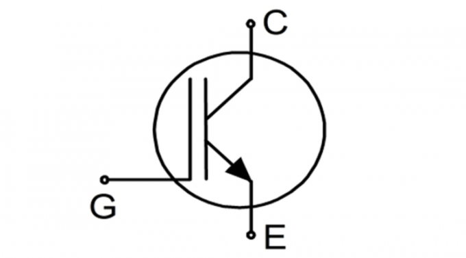 PICTOGRAM tranzistorius grandinėse, kur G - užrakto, C- kolektorius, E - spinduolis.